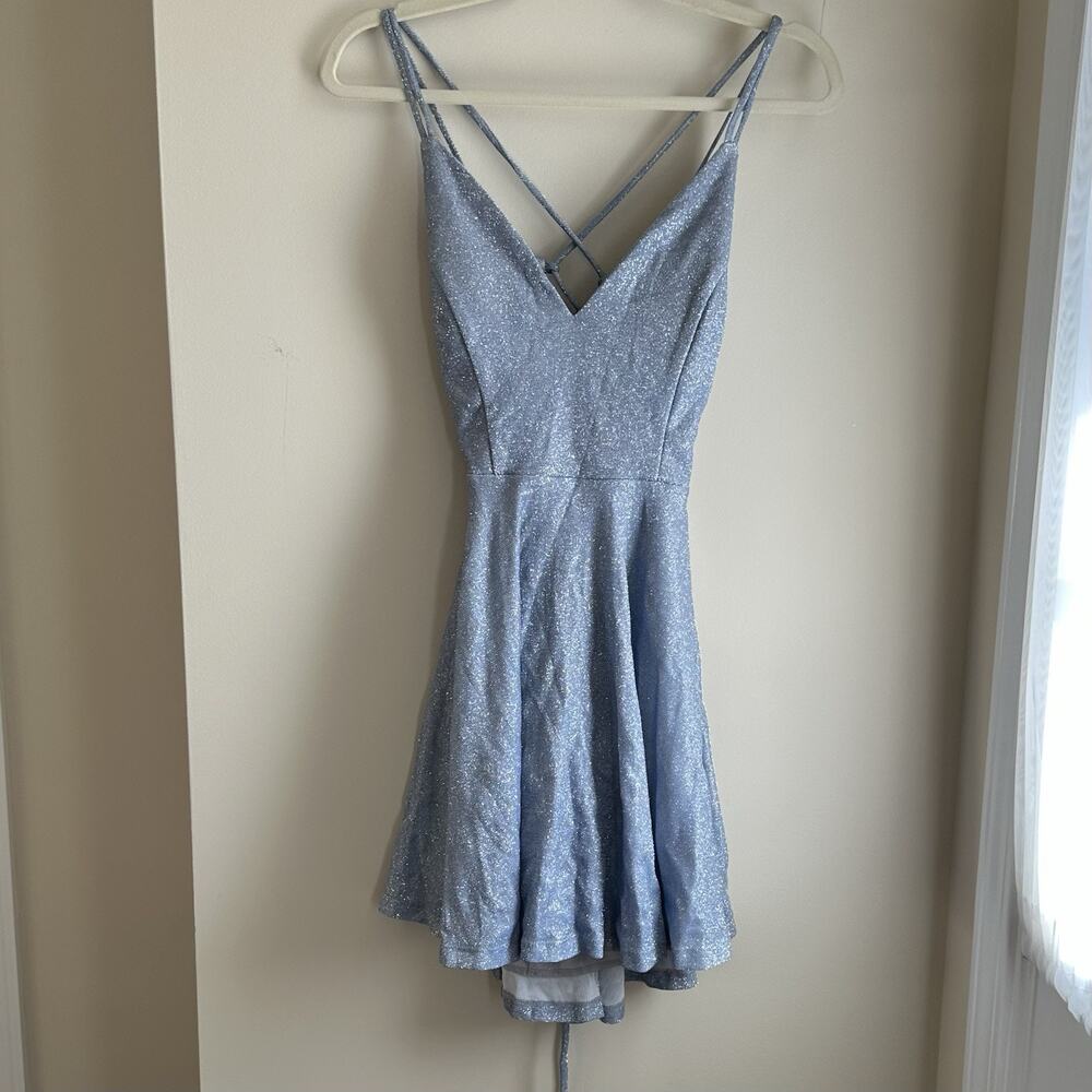Rashida Lattice Back Glitter Party Homecoming Dress WindsorBlue NWT Size Small